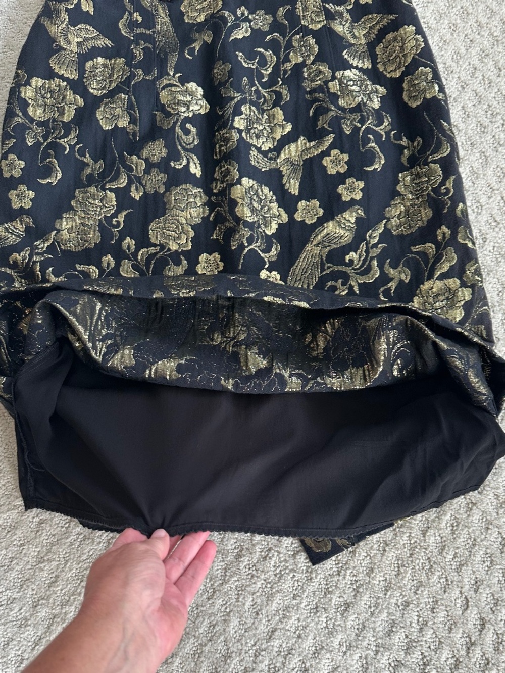 Maeve by Anthropologie Slim Jacquard Mini Dress Black/Gold 14 Metallic Floral - Picture 8 of 16